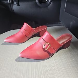 Allegra K Pointed Toe Shoes Buckle Block Heel Burgundy Slides US 9 NWOT (Flawed)